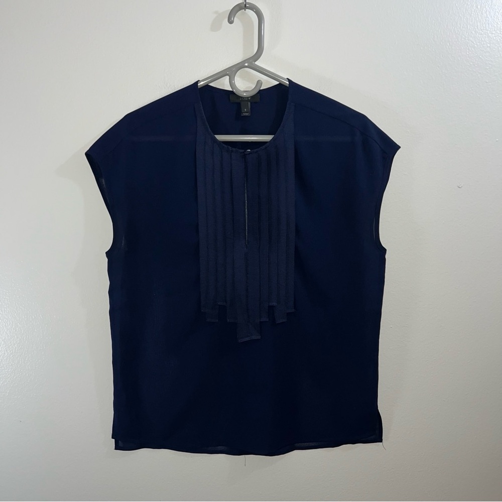 J.Crew sheer navy blouse with ruffle detail size 0